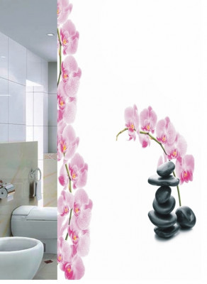 Занавес для душа Primanova белая с орхидеями, Orchid, 180х180 см PLE