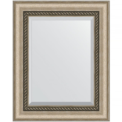 Зеркало настенное Evoform Exclusive 53х43 BY 1354 с фацетом в багетной раме Состаренное серебро с плетением 70 мм