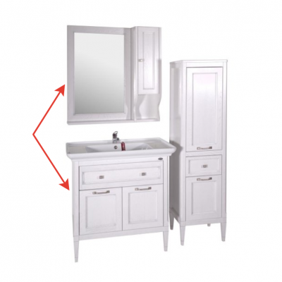 ASB-Woodline Гранда 85 комплект мебели со шкафчиком, белый (патина серебро) массив ясеня