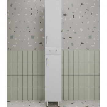 Шкаф-пенал в ванную Style Line Эко Стандарт 30 ЛС-00002328 с бельевой корзиной белый глянцевый напольная