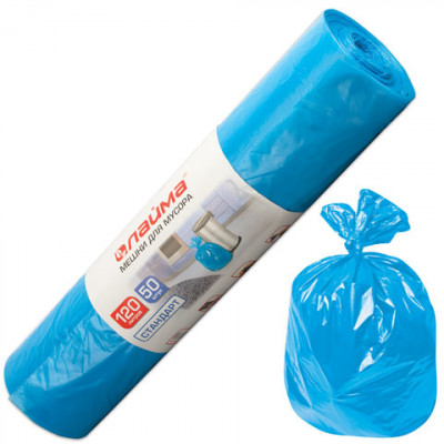 Мешки для мусора 120 л синие в рулоне 50 шт., ПНД 18 мкм, 70х110 см, LAIMA стандарт, 601797